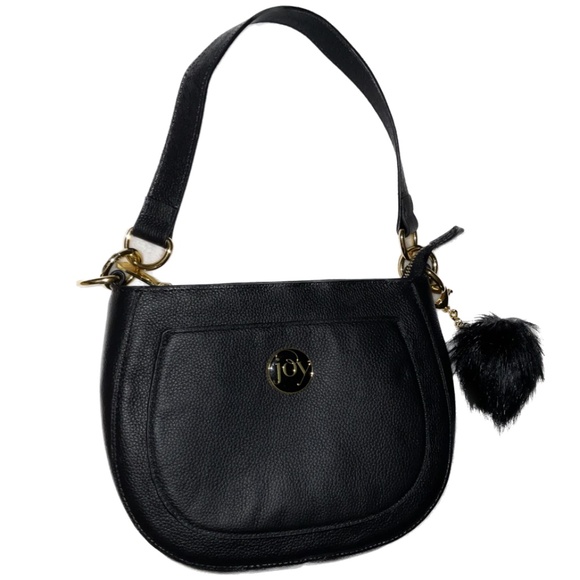 JOY Black Chic Leather Bag with Removable Pompom Plus RFID Tech & Anti-Microbial - Picture 4 of 10